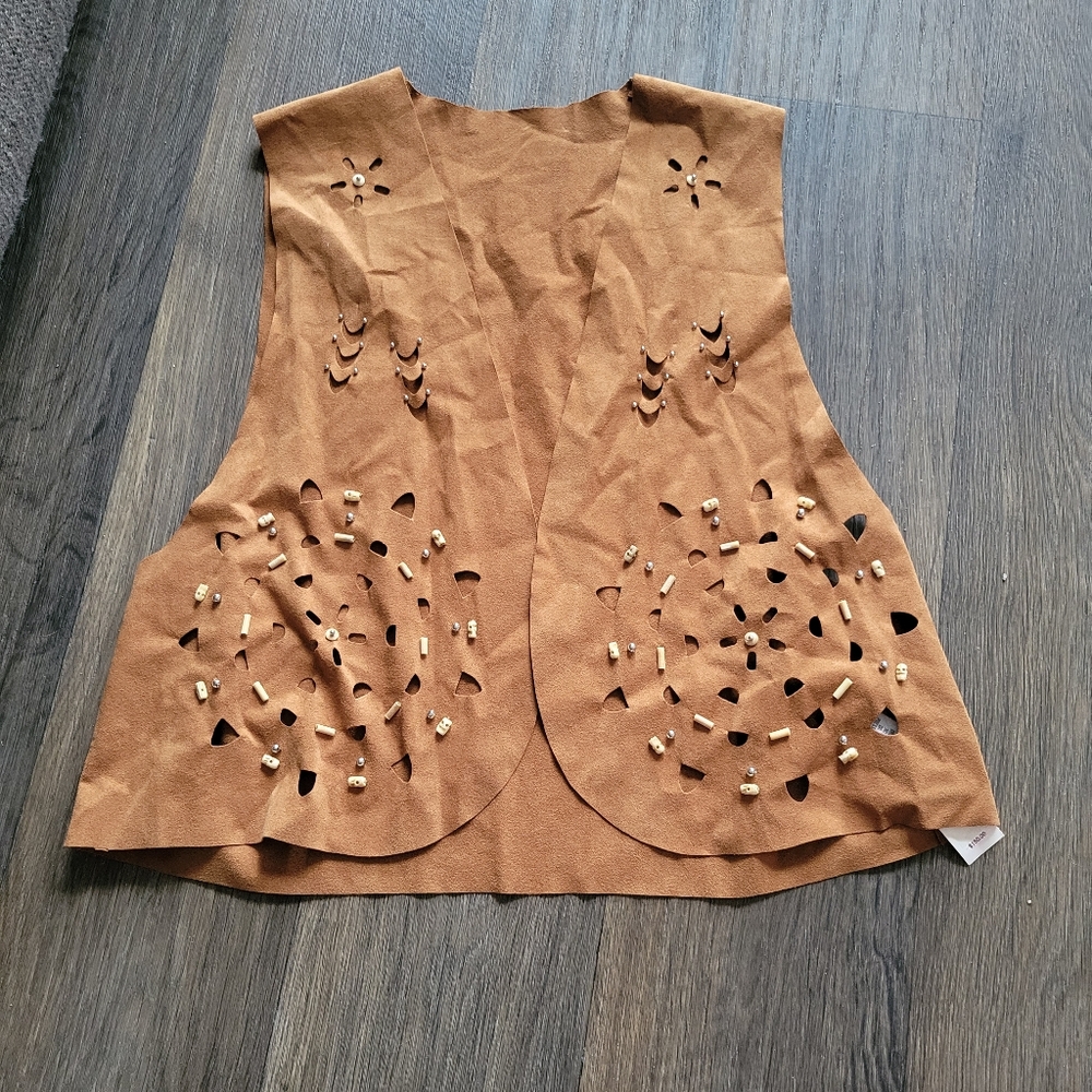 Brown Faux Suede Vest with Cutout Design Vintage